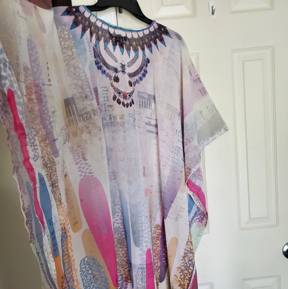 Ashley Stewart Ana & Rose Collab Rhinestone Print Plus Size Caftan - Picture 8 of 10